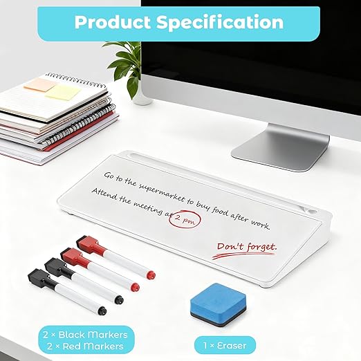 Glass Desktop Whiteboard with Storage, Desk Dry Erase Board Small White Board - Image 6