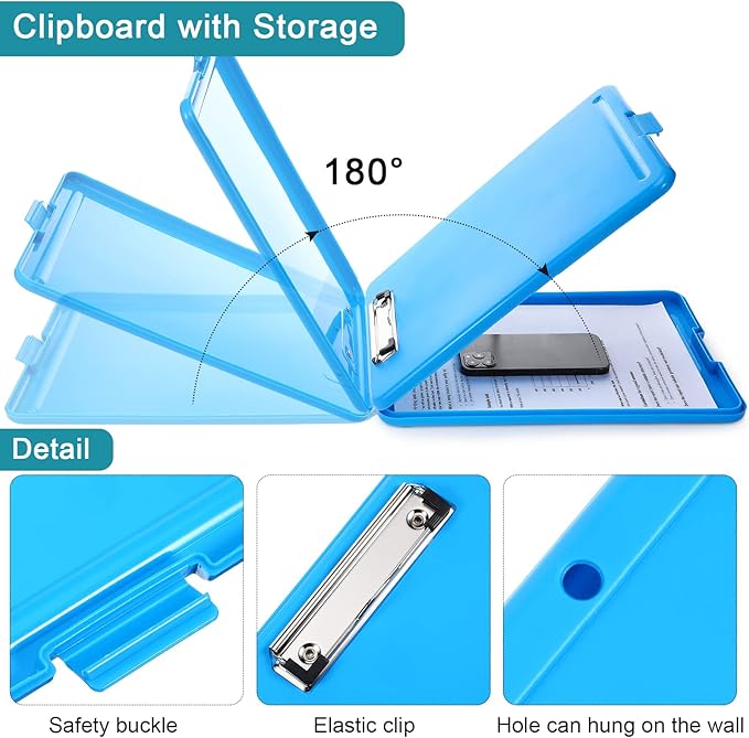 4 Pieces Clipboard with Storage Plastic Storage Clipboard Nursing Foldable Clip - Image 3