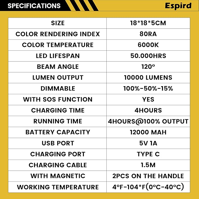 Portable LED Work Solar Light, 12000mAh 10000LM Magnetic Worklight - Image 6