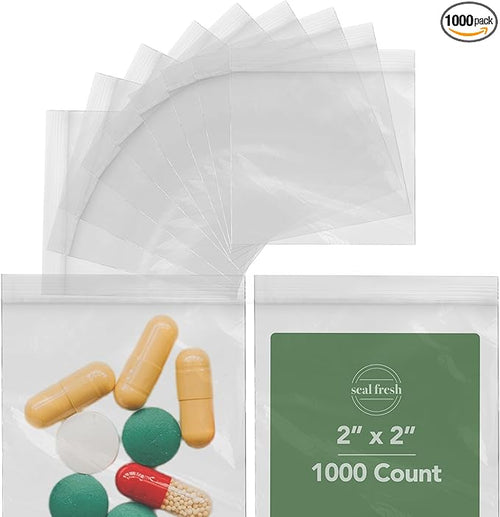 2 x 2 Inch Resealable Plastic Bags 1000 Pack — Clear Reclosable Mini Bags by SealFresh