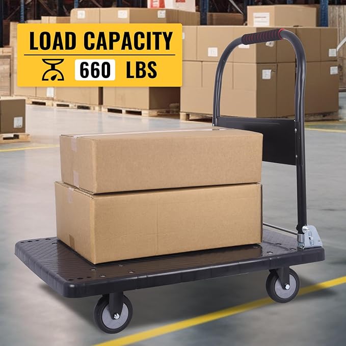 Hand Cart 660 lbs, Push Cart Dolly Black, Capacity Platform Truck Foldable - Image 6