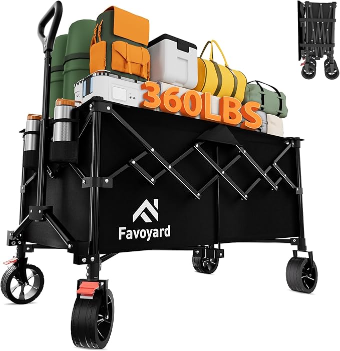 Favoyard Extra Large Collapsible Wagon Carts Foldable 360LBS Heavy Duty Beach by OutdoorFurnitureAccessories
