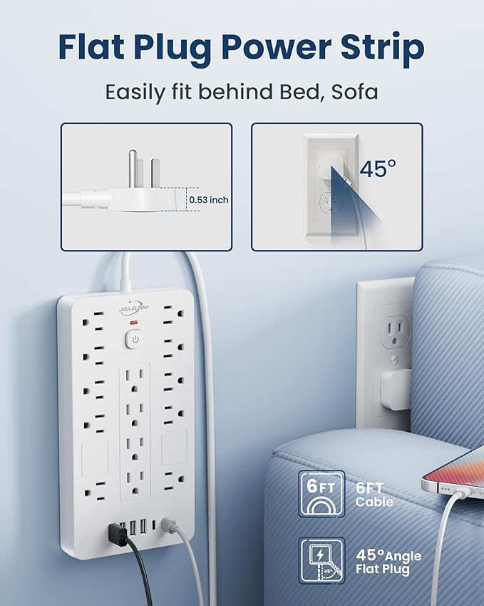 Surge Protector Power Strip-14 Outlets and 6 USB Ports, 6 Feet Flat Plug - Image 5