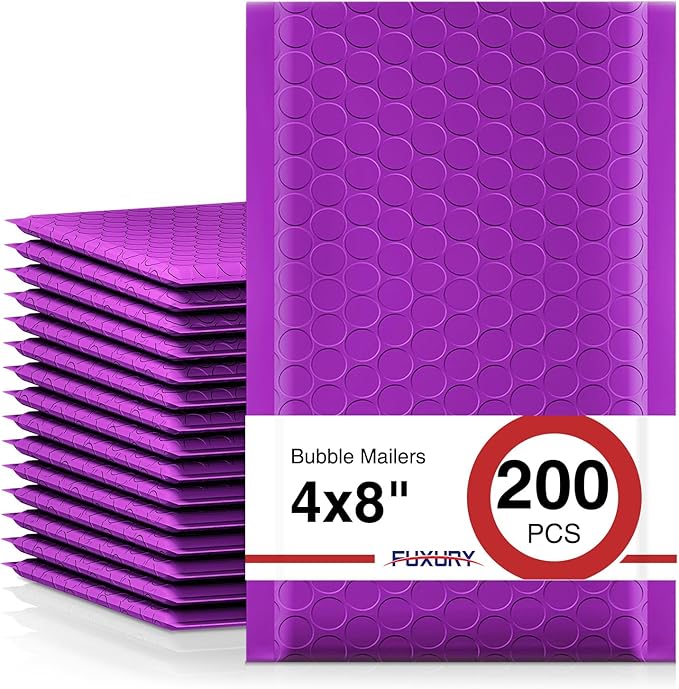 Fuxury Bubble Mailers 4x8 Inch Purple 200 Pack Padded Envelopes Usable Size by Fuxury