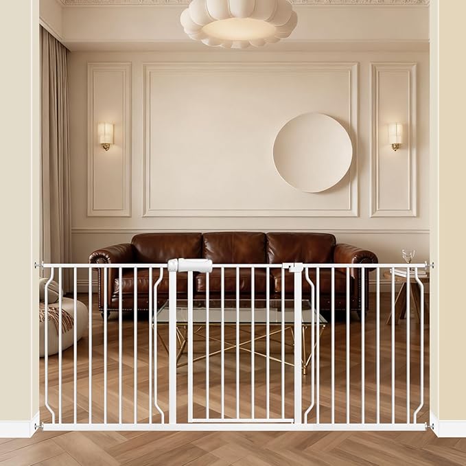 ALLAIBB Extra Wide Pressure Mount Baby Gate Auto Close White Metal Child Dog by ALLAIBB