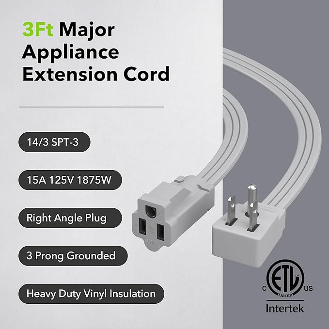 BN-LINK 3 ft Appliance Extension Cord 15-Amp Heavy Duty Power Cord, 14/3 SPT-3 - Image 3
