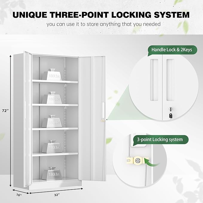 Greenvelly Metal Garage Storage Cabinet, Steel Lockable Storage Cabinet - Image 5