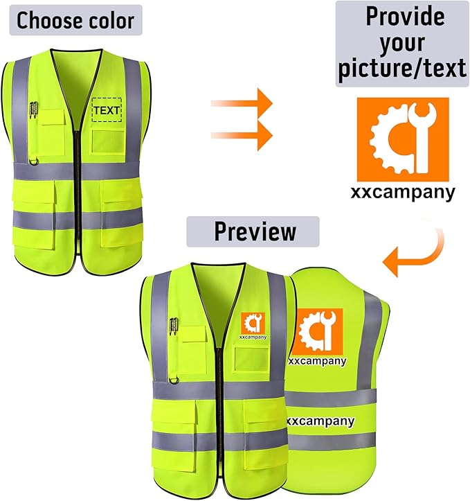 Custom Safety Vest for Men High Visibility Protective Workwear 5 Pockets Class 2 - Image 3