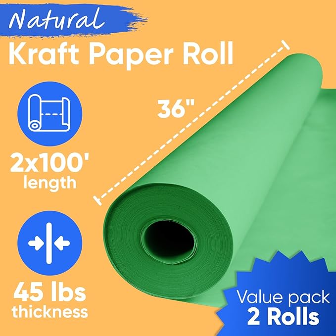 36" x 1200" Green Kraft Paper Roll, 45 lbs Thickness, Made in USA Colored Craft - Image 3