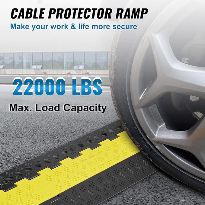VEVOR Cable Protector Ramp, 2 Channel, 22000 lbs/axle Capacity Heavy Duty TPU - Image 2