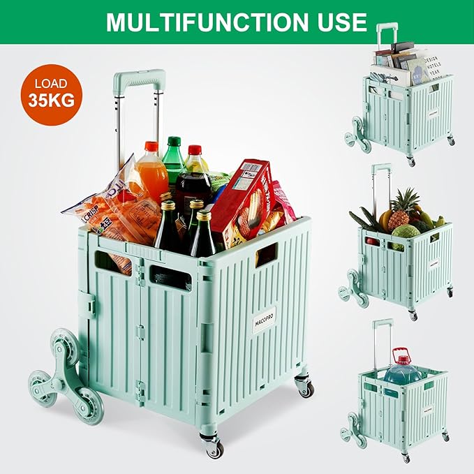 Foldable Utility Cart with Stair Climbing Wheels, Collapsible Rolling Crate - Image 2