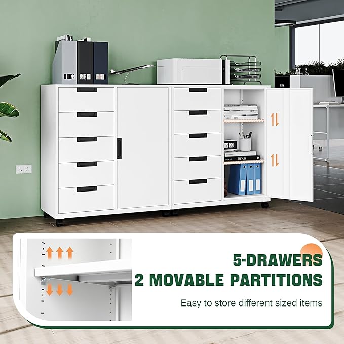 Letaya 5 Drawer Storage Cabinet, Mobile Printer Stand - Image 5
