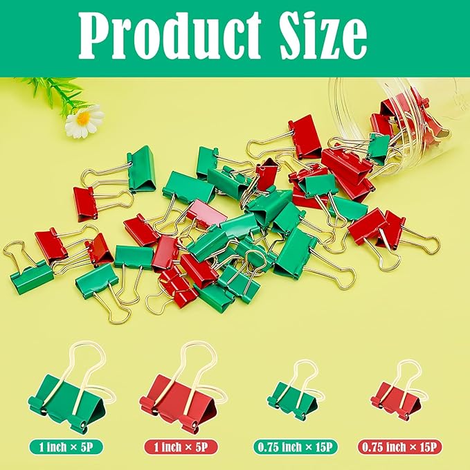 BAYTORY 40Pcs Binder Clips Colored, Christmas Binder Clips Assorted Sizes - Image 3