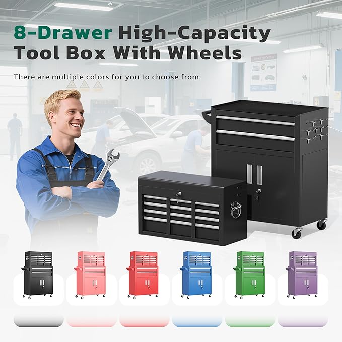 Greenvelly 8-Drawer Rolling Tool Chest, Metal Tool Chest - Image 9
