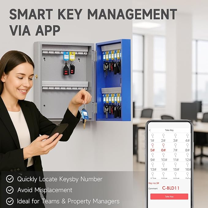 WeHere 32 Key Lock Box Wall Mount, APP Bluetooth/OTP/Wi-Fi/Fixed Code/Key Unlock - Image 7