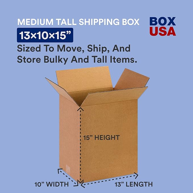 BOX USA 13 x 10 x 15 Corrugated Cardboard Boxes, Medium 13"L x 10"W x 15"H - Image 2