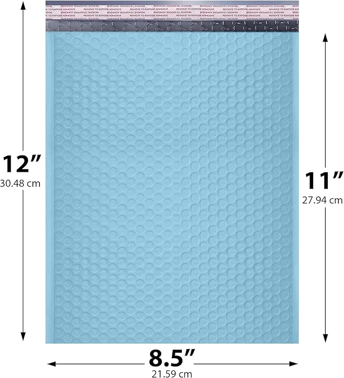 Light Blue Poly Bubble Mailers 8.5x12 inch #2 | Self Seal Padded Envelopes | - Image 2