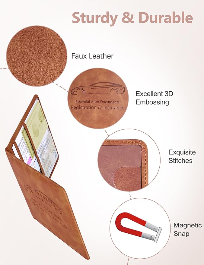 Mymazn Car Registration and Insurance Holder, Faux Leather Glove Box Organizer - Image 4