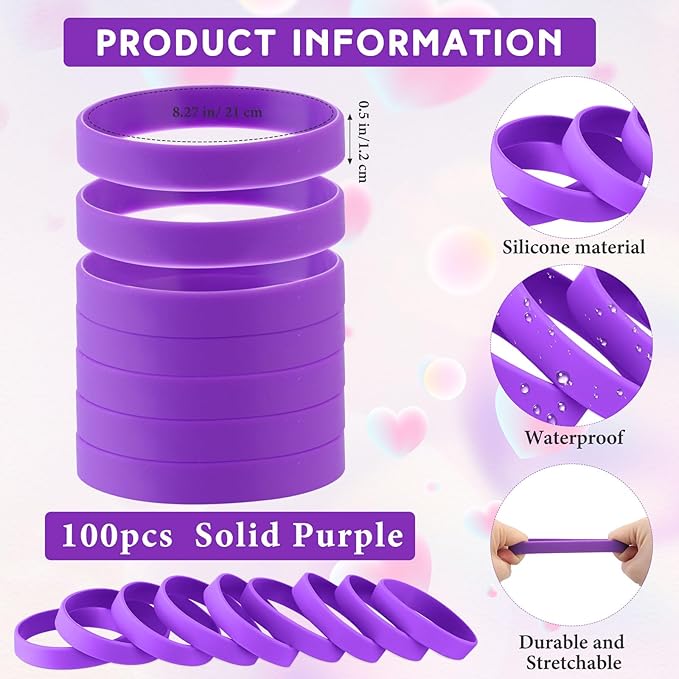 Liliful 100 Pcs Silicone Rubber Wristbands Rubber Wristband Bracelet Bands - Image 2