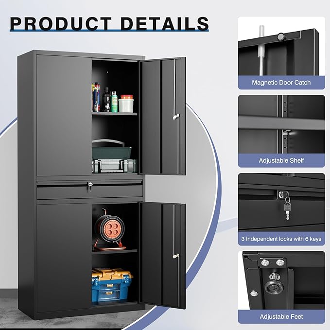 Metal Storage Cabinet with with Drawer, Garage Storage Cabinet with Locking - Image 4