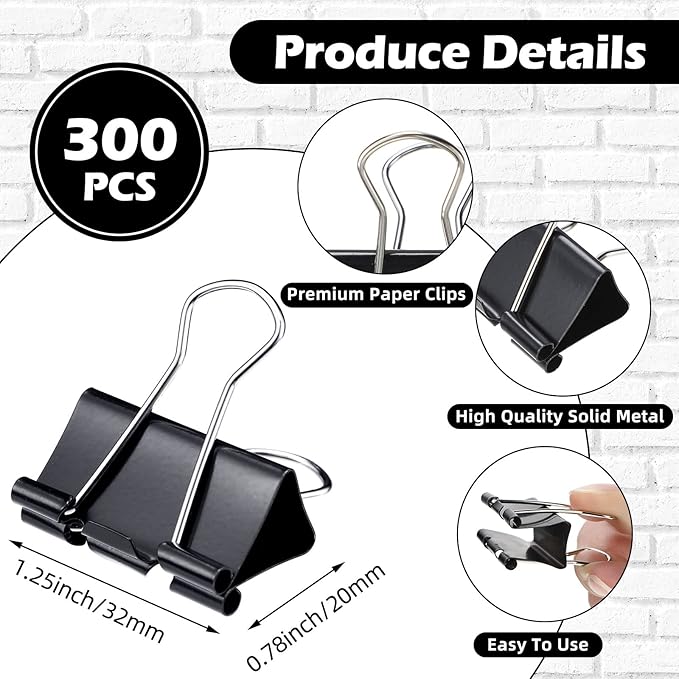 Yexiya 300 Pcs Medium Binder Clips Sturdy 1.25 Inch Clamps Bulk, Gutter C9 Roof - Image 2
