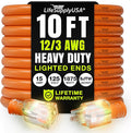 10ft Outdoor/Indoor Extension Cord 12/3 Gauge Extra Heavy Duty 3 Prong SJTW by LifeSupplyUSA