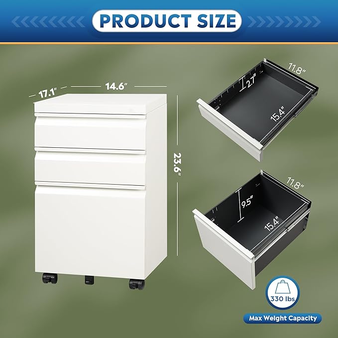 DEVAISE 3 Drawer Mobile File Cabinet - Image 3