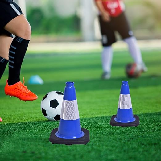 4 Pack 12 Inch Blue PVC Traffic Cones Black Base, Sport Training Cones - Image 6