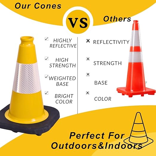 BESEA 8Pack 18 Inch Yellow Traffic Cones - Image 7