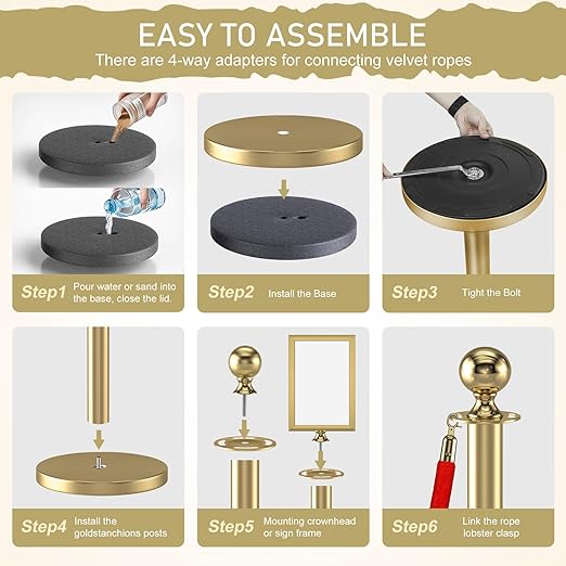 kaiyomi 8Pcs Stanchions Posts Velvet Ropes - Image 6