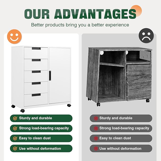 Letaya 5 Drawer Storage Cabinet, Mobile Printer Stand - Image 4