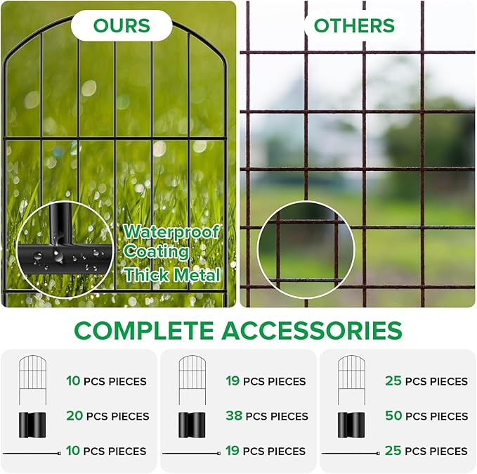 VANCASTLE Decorative Garden Fence Outdoor, 19 Panels Rustproof Metal Landscape - Image 5