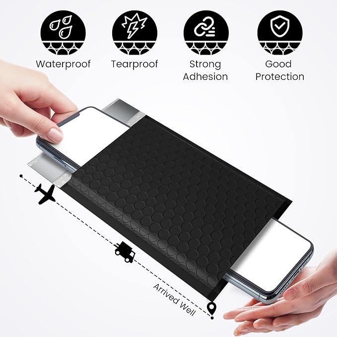 Fuxury Black Bubble Mailers 4x8" 200 Pack Waterproof Padded Envelopes Self Seal - Image 5
