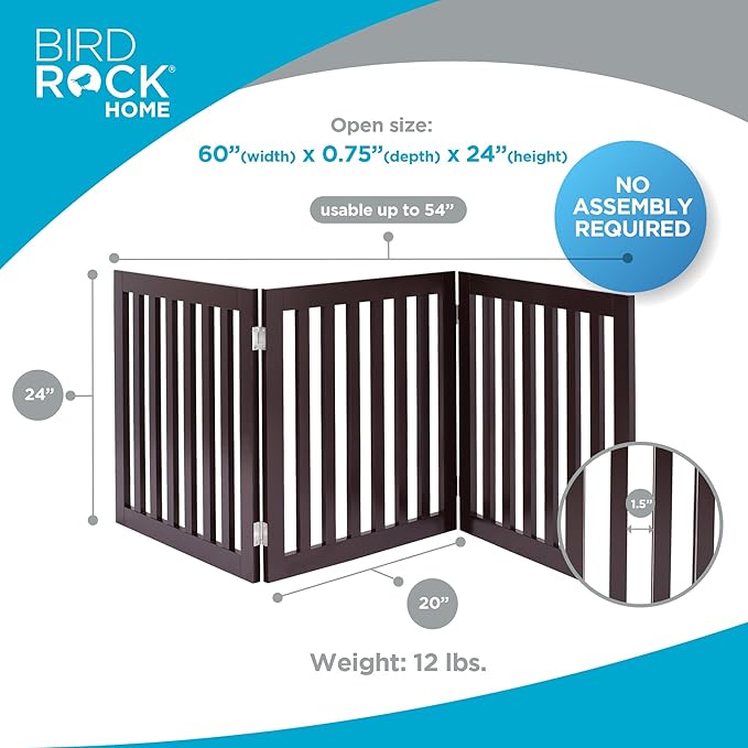 INTERNET'S BEST Dog Gate Indoor Freestanding Pet Barrier, Folding Wood Dog Fence - Image 3