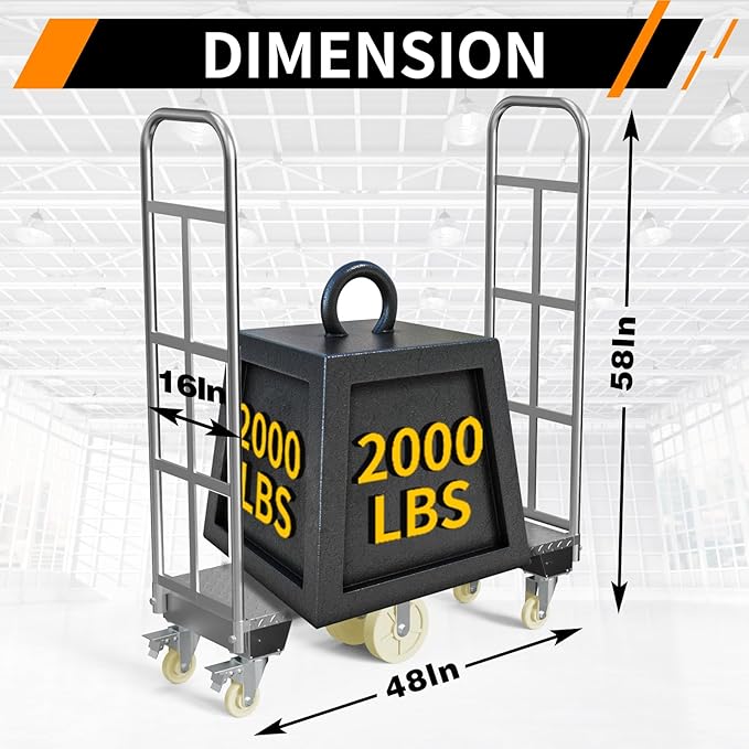 U-Boat Platform Truck Cart, 16 x 48 Inch Narrow Aisle Flatbed Truck w/6PCS - Image 2