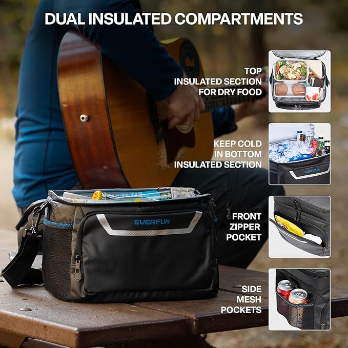 EVERFUN Small Cooler Lunch Box Mini Leak-Proof Soft Double Deck 24 Can Personal - Image 3