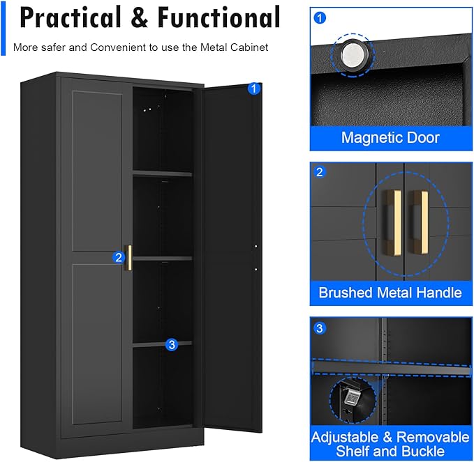 60 Inch Tall Pantry Cabinet, Metal Kitchen Storage Cabinet - Image 7