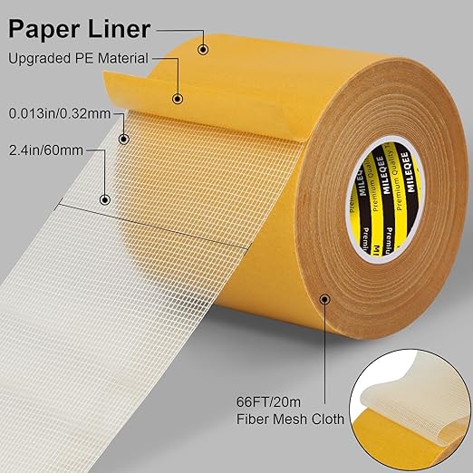2Pack Double-Sided Mesh Carpet Tape Heavy Duty, 2.4in x 66FT, Large Durable - Image 2