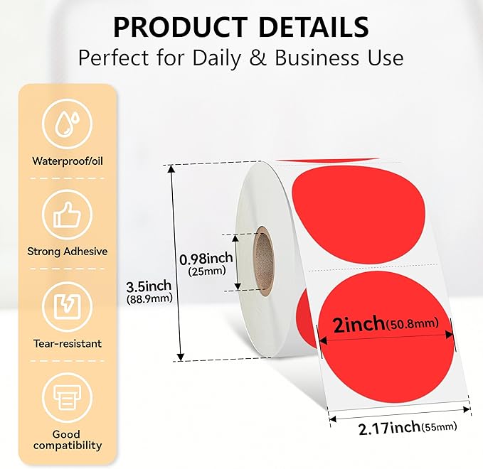 2 inch Dot Stickers Labels Circle Garage Sale Sticker 750Pcs Round Thermal - Image 3