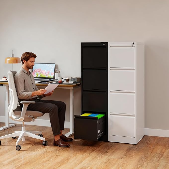4 Drawer File Cabinet with Lock, Vertical Filing Cabinets - Image 2