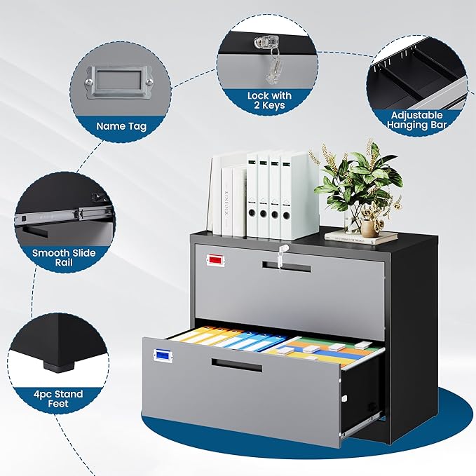 2 Drawer File Cabinet, Lateral Filing Cabinets - Image 5