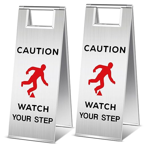 Tandefio 2 Pcs Stainless Steel Wet Floor Sign 24 Inch Caution Watch Your Step by Tandefio