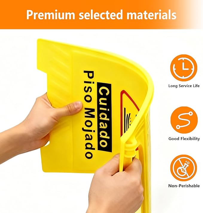 4 Pack Caution Wet Floor Sign, Bright Yellow, Double-Sided A-Frame Safety - Image 2
