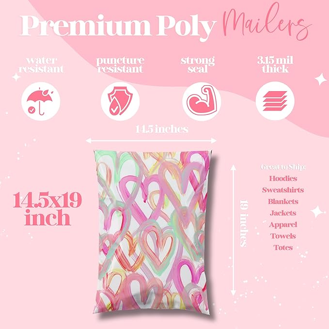 14.5x19 Designer Poly Mailer 100 Pack Heavy Duty Waterproof Self Seal Shipping - Image 3