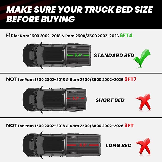 LASFIT 6FT4 Truck Bed Mat for Ram 1500 2006-2018 & Ram 2500/3500 2006-2026 & - Image 2