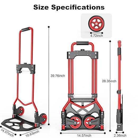 Folding Hand Truck Dolly Cart, 180LBS Portable Aluminum Hand Truck Foldable - Image 5