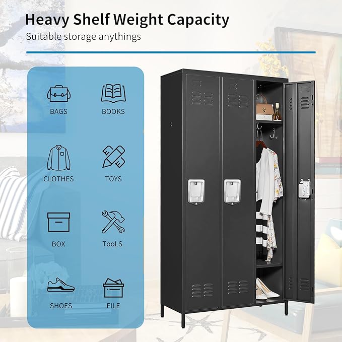 3 Doors Locker Storage Cabinet, Metal Locker - Image 5