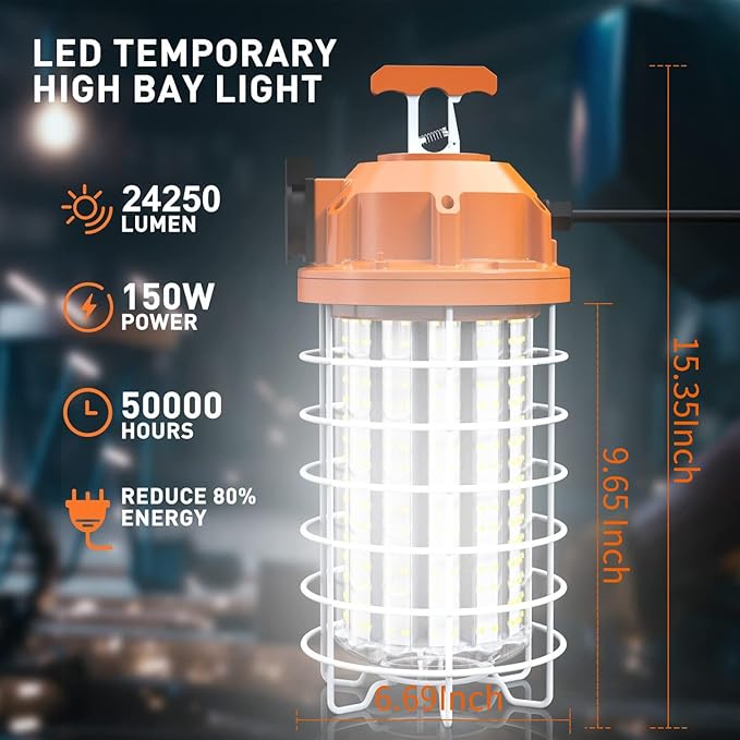 NS 150W LED Temporary Work Light Fixture, 000K 24250 Lumen Daylight White - Image 2