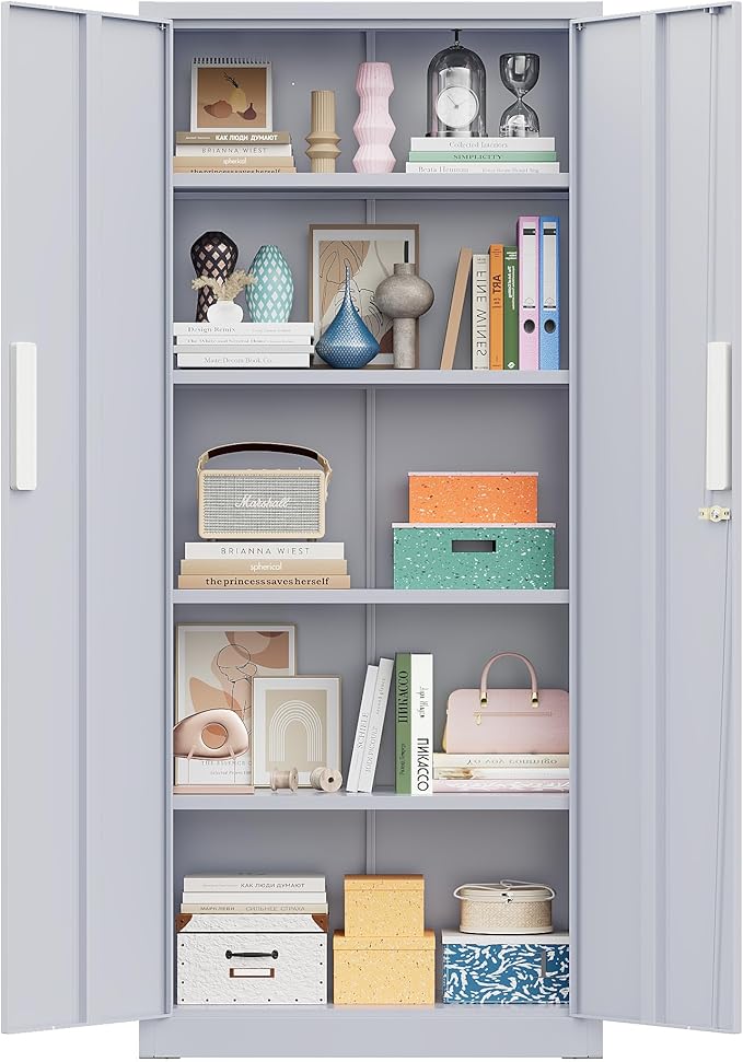 Greenvelly 63" H Metal Storage Cabinet Dark Grey, Locking Metal Cabinet by Greenvelly