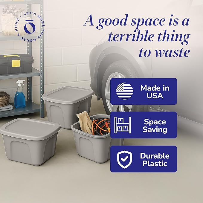 HOMZ 8-Pack Durable Molded Bin, Plastic Storage Containers - Image 5